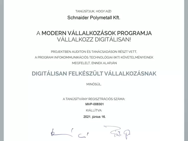 Digitálisan Felkészült Vállalkozás minősítést kaptunk